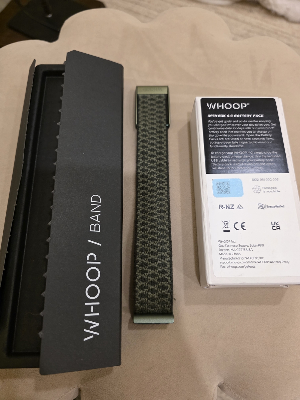 WHOOP Open Box 4.0 Battery Pack And Olive Woven Band